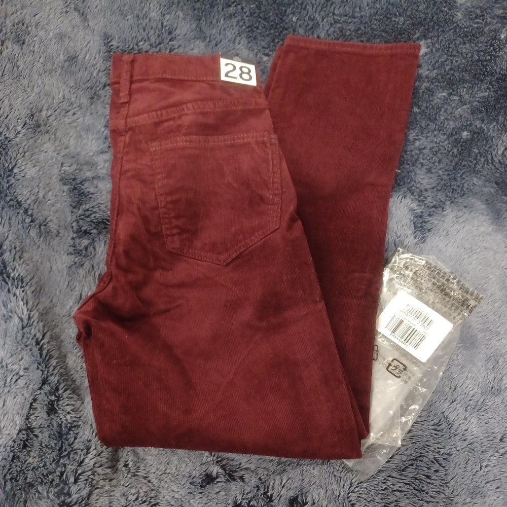 High Rise Corduroy Vintage Slim Jeans with Washwell, size 28, purple maroon